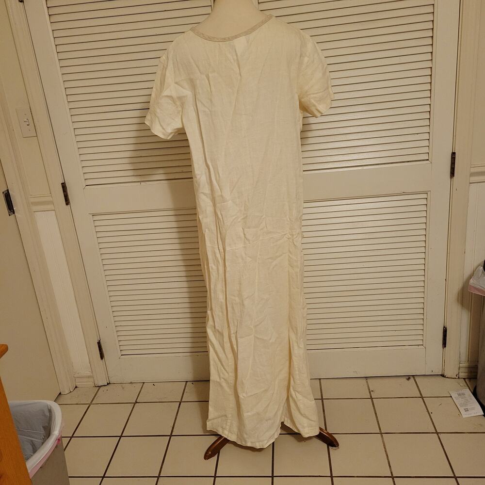 Boho Linen Maxi Dress Giraffe Print Blue Cactus XL Short Sleeve Pockets - Picture 4 of 8